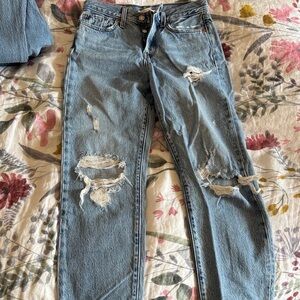 Levi's 501 Light Blue Distressed cropped Straight Leg Jeans